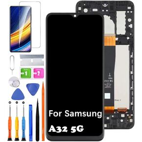 بديل شاشة Samsung A32 5G مع إطار لهاتف Samsung A326B A326BR A326U A326W مجموعة رقمية تعمل باللمس مع أدوات إصلاح (غير مناسبة A32 4G)