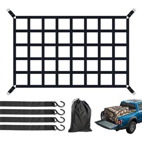 Cargo Net for Pickup Truck Bed (66" x 50") - Heavy Duty 1100 lbs Capacity, Adjustable Cam Buckles & S-Hooks, Thick Herringbone Nylon, with Drawstring Storage Bag for Trailers and Trucks