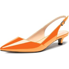 MERRORI Women's Patent Slingback Slip On Solid Pointed Toe Kitten Low Heel Pumps Shoes 1.5 Inch