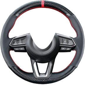 DIY Steering Wheel Cover Custom Fit for 2017 2018 Mazda 3 / 2017-2020 Mazda CX-5 Mazda 6 / 2016-2020 CX-9 / 2018 2019 2020 CX-3 15 inches Black Leather Carbon Fiber Interior Accessories
