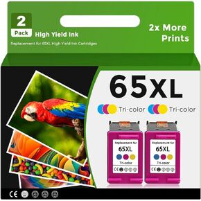 65XL Ink Cartridges Replacement for HP Ink 65 XL Color Combo Pack Remanufactured for HP65 HP65XL 5055 5000 5052 5010 5070 5014 3755 3700 3772 2600 3752 2652 2655 2622 2640 Printer (Tricolor 2-Pack)