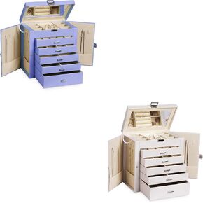 Frebeauty Large Jewelry Box Bundle:Multi-functional Storage Case with 5 Drawers for Earrings Necklace Bracelets Watches and Sunglasses for Women Girls (Purple White) in Kuwait