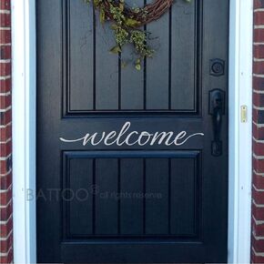 BATTOO Welcome Door Vinyl Decal - Welcome Front Door Sticker - Welcome Door Decal - Welcome Sticker - Vinyl Decal Door(White, 16" WX2.7 H)