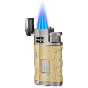 Cigar Torch Lighter Triple Jet Flame Refillable Butane Torch Cigar Lighters Windproof Lighter with Cigar Punch Rest Holder - Butane Not Included (Black)