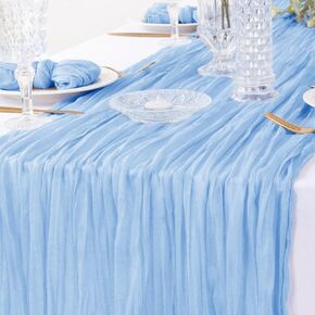 10Pack Baby Blue Cheesecloth Table Runner 14ft Gauze Table Runner Bulk Rustic Sheer Cheese Cloth Table Runner 170 inches long for Wedding Bridal Baby Shower Spring Table Decor