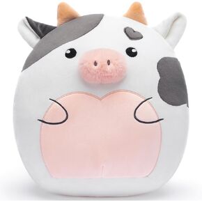 Large Cow Plush Pillow Stuffed Animal Toy,12" Big Size Cute Soft Fat Kawaii Hugging Cuddle Huggable Plushie,Gift for Kids