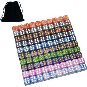 100-Pack Standard 16mm Double Color Round Angle Six Sided Dice Die with Free Pouch for Tenzi, Farkle, Yahtzee, Bunco or Teaching Math (16mm)
