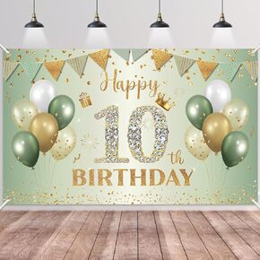 Happy 80th Birthday Banner Sage Green Gold,BTZO 80th Birthday Backdrop for Men Women,80th Birthday Decorations Fabric Photo Backdrop Background Signs for 80 Years Old Birthday Party,180×110cm