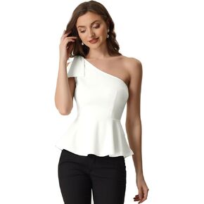 بلوزة Allegra K Peplum بكتف واحد للسيدات أنيقة ذات فيونكة مكشكشة