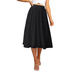 Ezcosplay Women's Boho Swiss Dot High Elastic Waist Pleated A-Line Midi Skirt