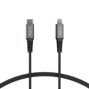 Shield 2 USB-C to Lightning Cable Braided with Kevlar, for iPhone 14 13 12 11 Pro/Pro Max X iPad AirPods iPod (MFI Certified) Supports Power Delivery (Charger not Included) (6ft Blk & Slvr)
