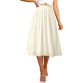 Ezcosplay Women's Boho Swiss Dot High Elastic Waist Pleated A-Line Midi Skirt in Kuwait