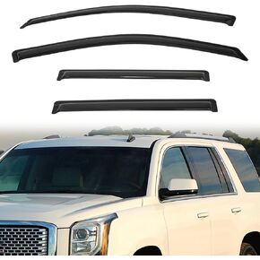 4pcs Out-Channel Smoke Tint Rain Guard compatible with compatible with 2015-2020 Yukon Tahoe Escalade Tape-On Vent Deflector Window Visors Car Accessories