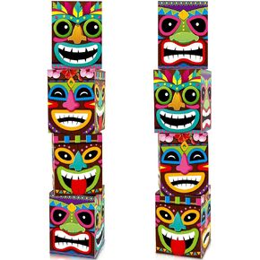 Hawaiian Luau Decorations Tropical Aloha Summer Party Favors Boxes Blocks Welcome Door Decor for Hawaiian Tropical Tiki Party Outdoor Indoor Supplies (8 Pcs)