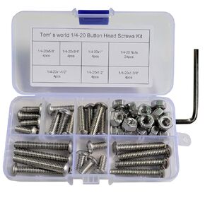 49Pcs 1/4-20 Button Head Cap Screws Cap Bolts Nuts Screws Assortment Set 304 Stainless Steel UNC Hexagon Bolts Machine Screws 1/2'' 3/4'' 5/8''1'' 1-1/2''1-3/4'' (Button Head)