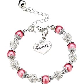 Flower Girl Bracelet Wedding Party Charm Heart Pendant Rhinestone Crystal Balls Faux Pearls Gift Jewelry