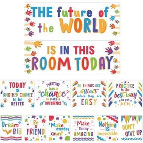 Faccito 12 Pcs Classroom Posters Banner Decorations Set Motivational Inspirational Bulletin Board Posters Wall Decor for Teacher Classroom Pre School Elementary Middle School (Colorful,Blackboard)