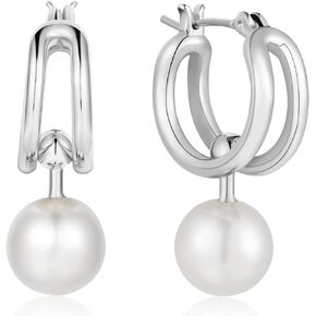 Ascona Pearl Drop Earrings for Women Gold Pearl Hoop Earrings Lightweight Pear Dangling Huggie Earrings Dainty Earrings Fashion Jewelry