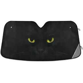 Black Cat Eyes Animal Car Windshield Sun Shade Foldable UV Ray Sun Visor Protector Sunshade to Keep Your Vehicle Cool (55" x 27.6")