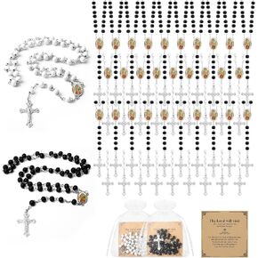 14 inch Wooden Rosary Bead Necklace,Virgen De Guadalupe Rosary for Baptism Our Lady of Guadalupe First Communion Scented Rosary with Organza Bag Catolicos Rosary Bulk for Men Women