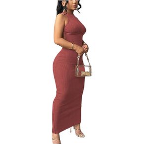 SOLY HUX Women's Backless Sleeveless Bodycon Dress Split Back Pencil Long Dresses