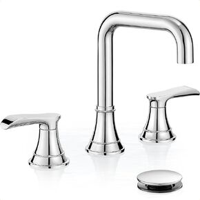 3 Hole Bathroom Faucet Widespread, Brushed Nickel Faucet Bathroom, 360 Degree Swivel Vanity Faucet 8 Inch, 2 Handles Faucet for Bathroom Sink with Water Supply Hose & Pop-Up Drain, Lead-Free