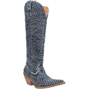 Dingo Womens Honkytonk Honey Rhinestone Snip Toe Casual Boots Knee High Mid Heel 2-3" - White