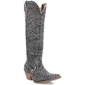 Dingo Womens Honkytonk Honey حجر الراين أحذية كاجوال بمقدمة قصيرة وكعب متوسط ​​للركبة 2-3 بوصة - أبيض