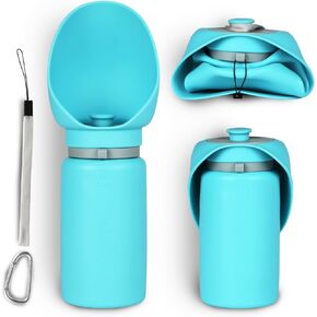 Dog Water Bottle 550ml with Extra-Wide Drinking Cup Foldable Bowl Food Grade Silicone Leak-Proof Extremely Compact for Pet Outdoor Sports Walking Hiking Camping Travel Cyan