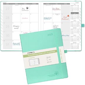 POPRUN Monthly Planner 2024-2025 (8.5" x 6.5"), 18-Month Calendar Book (Jul.2024-Dce.2025) Soft Cover, Calendar Planner with Monthly Tabs & Pocket, 100 GSM Paper - Black