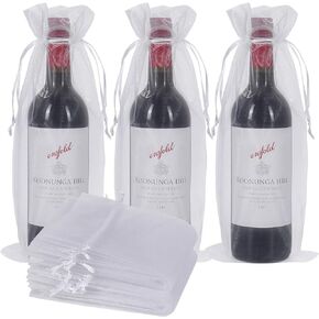 Organza Wine Bags White, 14 1/3 x 6 1/3 inches 750ML Wine Bottle Gift Bags with Drawstring for Wedding Festival Party Favors Fruit Protection(30pcs)