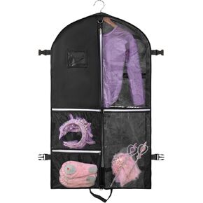Dance Costume Bag, Garment Bags 40 Inch for Dance Competitions, Garment Bags for Travel, Portable Foldable Dust-Proof Storage Bags for Coats, 5 Clear Zipper Pockets,suitable to Gowns, Dresses(Purple)