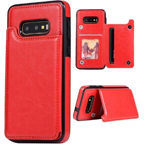 حافظة هاتف ZYZXSK Samsung Galaxy S10E، مع حامل لبطاقة الائتمان وحامل من جلد البولي يوريثان الفاخر وأزرار مغناطيسية مزدوجة وغطاء واقٍ مقاوم للصدمات لهاتف Samsung Galaxy S10e 5.8 بوصة أبيض in Kuwait