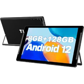 TJD Android 12 Tablet 10.1 Inch Tablets with Stand, 8GB RAM 128GB ROM 512GB Expandable, 6000mAh Fast Charge, 8MP Dual Camera, 2.4G/5G WiFi6, IPS HD Touch Screen (Black)