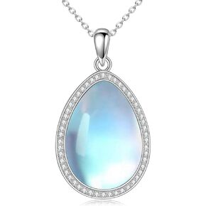 CRMAD Larimar/Opal/Amber/Malachite/Labradorite/Turquoise/Lapis Lazuli/Black Onyx/Rose Quartz/Peridot Necklace for Women 925 Sterling Silver Teardrop Pendant Jewelry Gifts for Girls in Kuwait