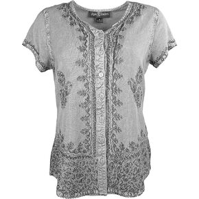 Agan Traders Medieval Bohemian Tops for Women - Button Down Cap Sleeve Embroidered Blouse - Light Weight Womens Blouse