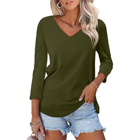 Poetsky Womens 3/4 Sleeve V Neck T Shirts Summer Casual Tops Basic Tees