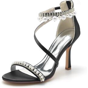 Women's Bridal Shoes Open Toe High Heel Ankle Strap Dress Shoes Casual Formal Wedding Party Pumps Sandals with Pearl