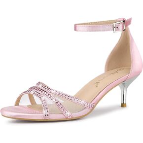 Allegra K Women's Rhinestone Mesh Kitten Heels Sandals