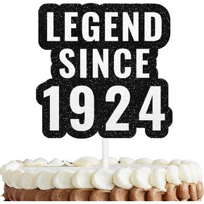 White Glitter Cake Topper Cheer to Legend Since 1924 Theme Party Decorations Men Happy 100th Birthday Father’s Day Party Decor Supplies