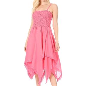 Sakkas Ella Smocked Bodice Spaghetti Strap Double Layered Dress