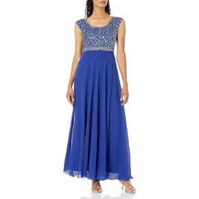 J Kara Women's Scoop Neck Cap Sleeve Beaded Bodice Popover Flare Dress