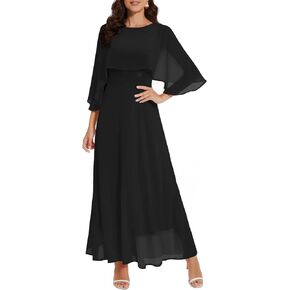 Women Sleeveless Cape Dress with Chiffon Overlay Lace Wedding Guest Cocktail Party Gowns Dress