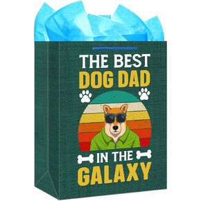 WhatSign Dog Dad Fathers Day Gift Bag - 11.5" Medium Best Dog Dad Gifts Bag with Tissue Paper and Handle Fathers Day Dog Dad Gifts Bag for Men from Dog