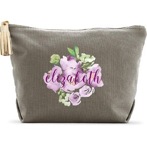WEDDINGSTAR Large Personalized Canvas Makeup Bag - Bride Script Navy Blue