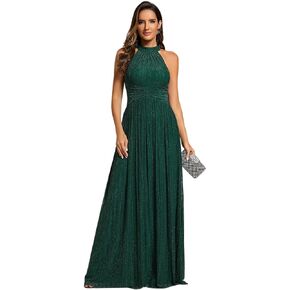 Ever-Pretty Women's Halter Neck Summer Formal Dresses Sleeveless Pletaed Floor Length Glitter Evening Dresses 41961
