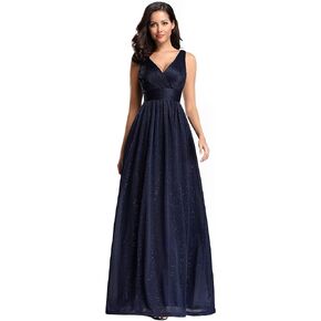 Ever-Pretty Women's V-Neck High Wasit Glitter Maxi Evening Dress 07764-USA