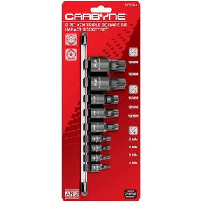 CARBYNE XZN Triple Square Bit Impact Socket Set - 9 Piece, 4mm to 18mm | Chrome Molybdenum Steel • From a Family-Run Tool Company Based in the U.S.A.