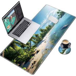 لوحة مكتب، لوحة ماوس كبيرة للألعاب مقاس XXL XL، حصيرة لوحة مفاتيح ممتدة بحواف مخيطة وقاعدة غير قابلة للانزلاق للكمبيوتر للعمل والألعاب، والمكتب والمنزل، مع ملصقات قواعد أكواب لطيفة، مجرة ​​أرجوانية
