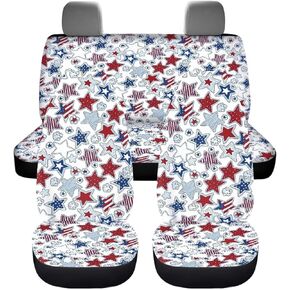 GePrint American Flag Car Seat Covers Front and Rear Bench Protector Full Set Universal Fit Durable Washable Polyester Auto Interior Accessoies
